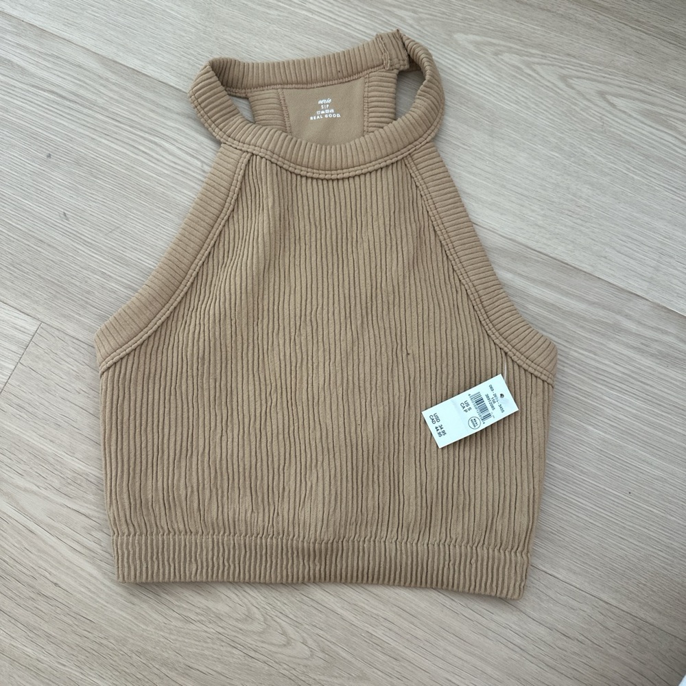 Aerie Camel Ribbed Halter Top